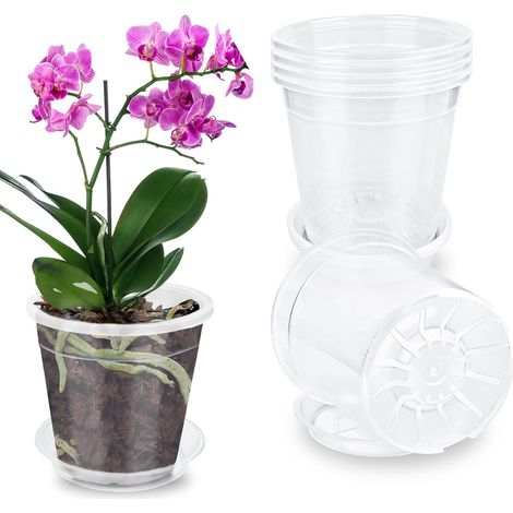Set of 6 Transparent Orchid Pots 15 cm Thickened Indoor Flower Pots Plastic Plant Pot with Drainage Hole for Garden Office Balcony Horticulture (1/5)
