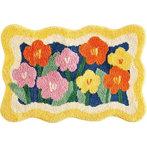 Tapis de Bain Bohème à Poils Longs - 50 x 80 cm - Antidérapant Absorbant Lavable (1/5)