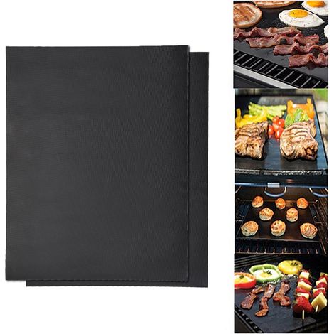 Tappetino per barbecue, per griglie e forni, resistente al calore fino a 300-500 °C, 40 x 33 cm, vassoio antiaderente per barbecue e teglia da forno riutilizzabile (confezione da 2) (1/5)