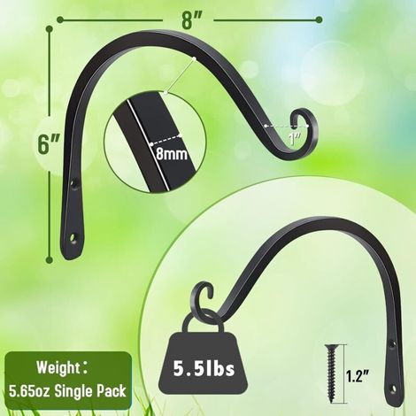 Deux crochets muraux de 20 cm pour suspension de plantes, supports décoratifs pour plantes, adaptés à la suspension extérieure de mangeoires à oiseaux, carillons éoliens, paniers de plantes, etc., noi (1/3)
