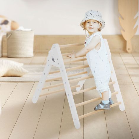 Joyz Triángulo de Escalada Montessori 73 x 72 x 60 cm Marco Plegable para Interior Escalera para Niños Pequeños Escalador de Pikler Bloqueable para  Aprendizaje Madera Color Blanco Gimnasio de Juegos (1/5)