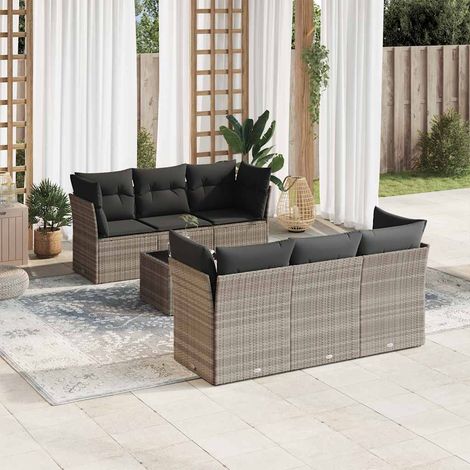 vidaXL Set Divani da Giardino 7pz con Cuscini Grigio Chiaro Polyrattan (1/3)