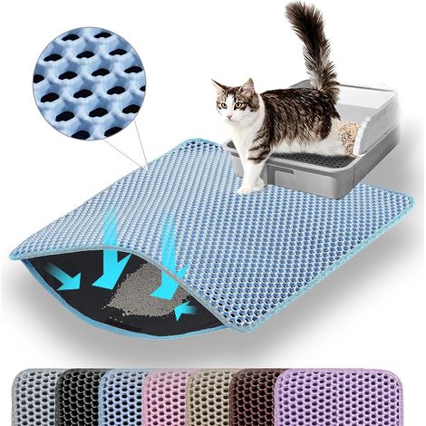Alfombrilla para arenero de gato, doble capa, tipo panal, antideslizante, impermeable y resistente a la orina, accesorio para gatos, 3045 cm, azul