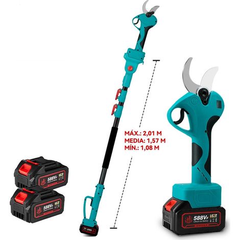 Podadora eléctrica con pértiga telescópica 2 m, Tijeras de podar eléctricas 45 mm con 2 baterías 4,0 Ah (1/5)