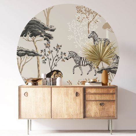 Sticker mural rond / cercle - Jungle Animaux - Diamètre 30 cm - Adhésif MAT (1/3)