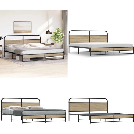 vidaXL Cadre de lit en métal sans matelas chêne fumé 200x200 cm (1/5)