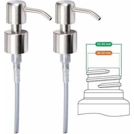 Hochwertige Seifenspenderpumpe aus gebürstetem Edelstahl, 24 mm, 2 Stück (1/5)