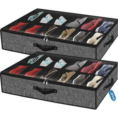 Cajas de almacenamiento, cajas para zapatos para colocar debajo de la cama, compatibles con armarios, para guardar zapatos, juego de 2 (1/5)