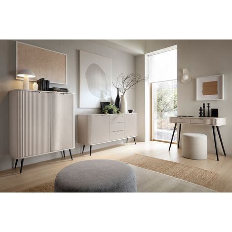 Wohnzimmer Set 3-teilig mit Rillen in Kaschmir, Metallfüße schwarz, ZARA-160 (1/5)