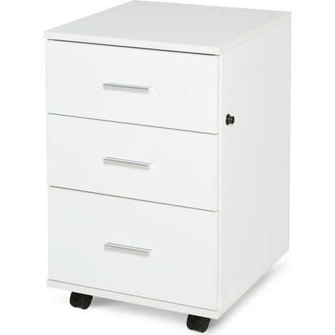 Rollbarer Büroschrank mit 3 abschließbaren Schubladen, 40 x 40 x 61,5 cm, Weiß