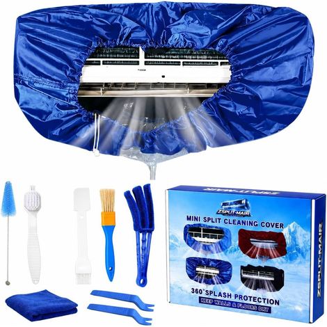 Kit de nettoyage climatisation 360° pour climatiseur split et mural, housse de nettoyage avec accessoires pour un nettoyage maison facile (Bleu Foncé, XL) (1/5)
