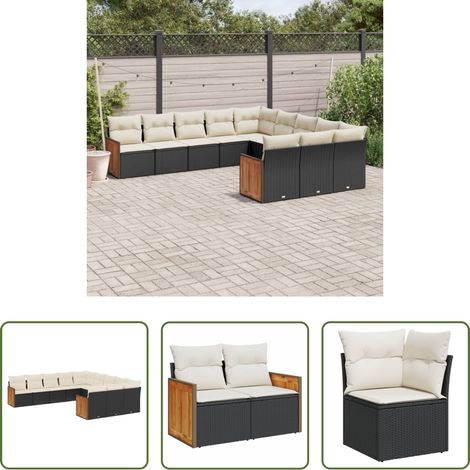 Gartenmöbel - 11-tlg. Garten-Sofagarnitur mit Kissen Schwarz Poly Rattan (1/5)