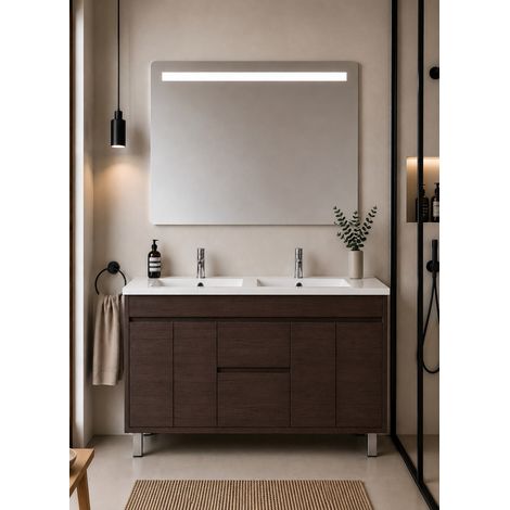 Meuble de salle de bain avec vasque ORIGENBATH ISQUIA sans miroir 120x45 cm double vasque frêne tea (1/5)
