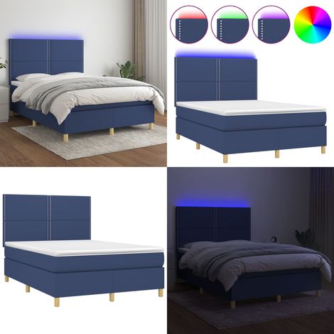 Boxspringbett mit Matratze & LED Blau 140x190 cm Stoff - Boxspringbett - Schlafsystem - Doppelbett - Lattenrost - Bettauflage - Home & Living (1/5)
