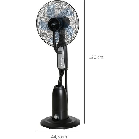 Ventilateur brumisateur oscillant silencieux sur pied 90 W, 3 vitesses, 5 pales, roulettes, réservoir de 2,8 L, Ø 44,5 x 120 cm, noir (1/5)