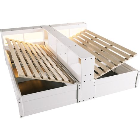 Letto multifunzione bianco 90/180 x 200 cm con LED, presa europea e vani portaoggetti MODENUIT (1/5)