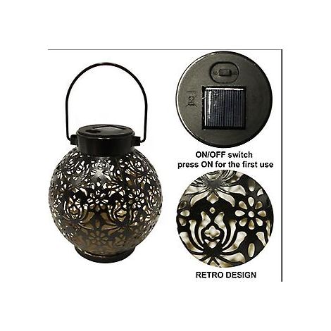 Lanterne solaire d'extérieur, lampe LED solaire en métal étanche, lampe décorative suspendue (boule noire)