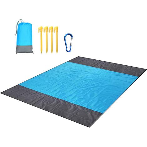 Couverture Pique-Nique Imperméable - 210 x 200 cm - Anti-Sable Léger Tapis de Camping pour 3 à 4 Personnes avec 4 Piquets de Sol (1/5)