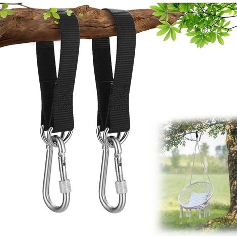 Fissaggio swing, il pack di 2 cinghie di nylon ripstop per amaca, Cinturino in Amaca, moschettoni qualità /D-ring nera spessa Altalena Giardino Amaca o Seduta Sospesa (1/5)