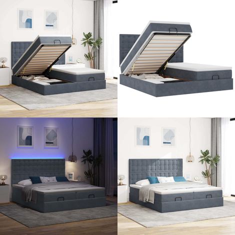Struttura Letto Pouf con Materassi 200x200 cm Velluto - Materasso a molle insacchettate - Stoccaggio sotto il letto