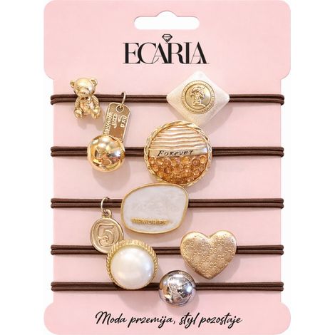 Set di 5 elastici in gomma marrone con pietre e cuore dorato GUM184 accessori