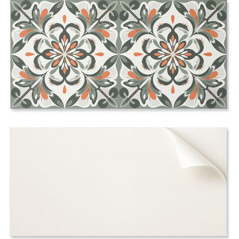 Azulejos autoadhesivos con gr谩ficos para comedor, PVC, estampado floral con hojas, 10x40x20 cm