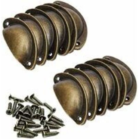 Poignée De Tiroir - Lot De 12 - Métal Antique - Forme Coquillage - Entraxe 66 Mm - Pour Armoire Commode Buffet (1/5)