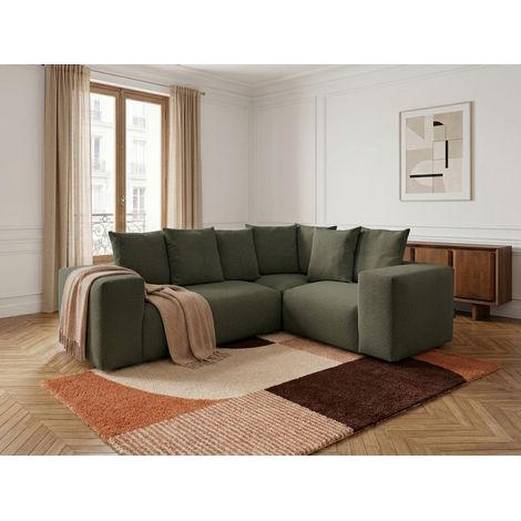 BOBOCHIC - Canapé d'angle fixe modulable VOLTAIRE avec 1 chauffeuse 2 places, 1 angle et 1 chauffeuse 1 place tissu chiné Angle droit  Vert (1/5)