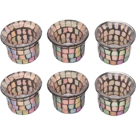 Porte-bougies en mosaïque 6 pièces, bougeoir en verre massif, vase, pour mariages et méditation, marron.