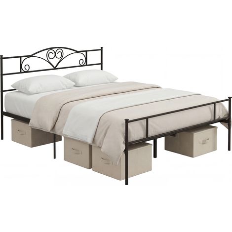 Letto Irovami 165 x 207 cm, struttura letto con rete a doghe in acciaio, contenitore sotto il letto, letto matrimoniale, nero