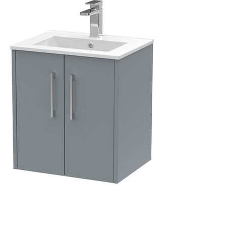 Winshill Contemporary 2 Door Wall Hung Vanity Unit with Minimalist Basin, Grey, 500mm (1/4)