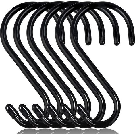 Lot de 12 crochets de suspension en S de 15 cm, crochets de penderie, crochets de suspension, cintres (12 pièces, grandes, noirs) (1/5)