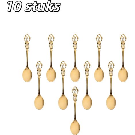 Lot de 10 cuillères à dessert et à café en acier inoxydable longueur 12,6 cm avec finition dorée et style vintage pour desserts gâteaux fromage café fêtes mariages et repas (1/5)