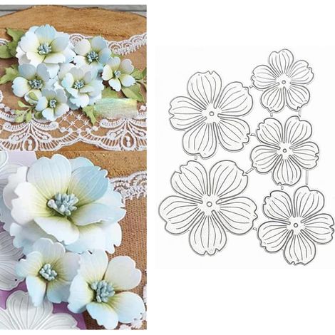 Lot de 5 matrices de découpe en métal en forme de cadre de fleurs 3D Pour bricolage, scrapbooking, photo, gaufrage, fabrication de cartes (1/5)