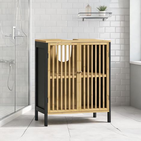 Meuble de salle de bain bois naturel en bois 60 x 30 x 70 cm (1/5)