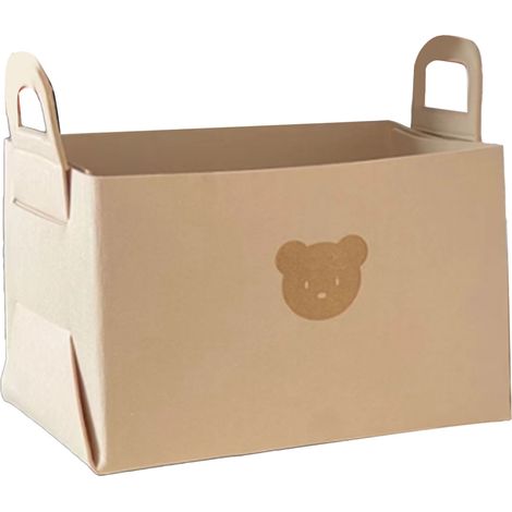 Panier de rangement en feutre avec poignées, pliable, motif ours beige, pour linge, goûters, jouets et autres petits objets. Idéal pour la maison ou le bureau. (1/5)