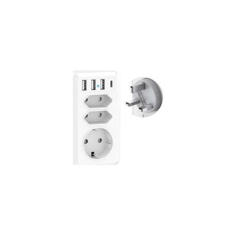 Adaptateur Voyage 7 en 1 avec 3 USB et USB-C Adaptateur France vers UK Prise Anglaise Adaptateur UK Type G pour Irlande Malaisie Angleterre Royaume-Uni Dubai (1/4)