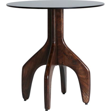 Table d'appoint ronde en bois de manguier et verre brun contemporain - Noir et brun verre fumé (1/4)