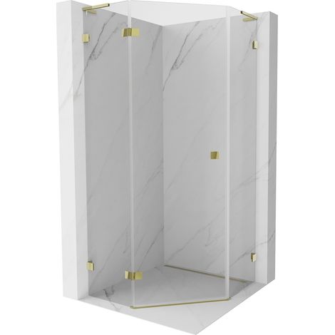Mexen Lunar L cabine de douche pentagonale pivotante gauche 90 x 90 cm, transparent, or - 831L-090L-090P-50-00-L (1/5)