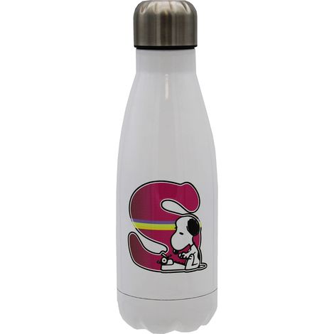 CYPBRANDS Snoopy - Bottiglia d'acqua in acciaio inox, chiusura ermetica, con motivo lettera S, multicolore, 550 ml, colore: bianco, prodotto ufficiale (1/5)