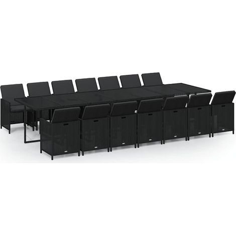 Ensemble à manger de jardin coussins 15 pcs Mobilier de jardin Résine tressée Noir (1/5)