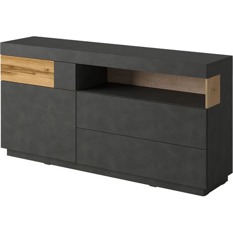 Buffet 1 anta 3 cassetti Andrea grigio antracite e marrone 85cm