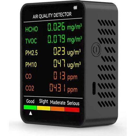 Moniteur Qualite Air - PM2 5 PM10 HCHO TVOC CO CO2 - Ecran LCD Grand Format - Portable Bureau Maison Hotel - 1 Unite