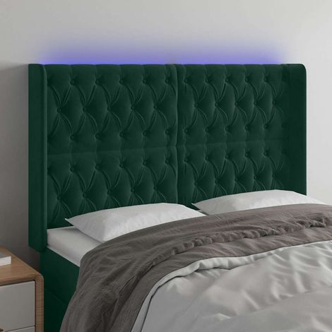 vidaXL Tête de lit à LED Vert foncé 147x16x118/128 cm Velours (1/5)