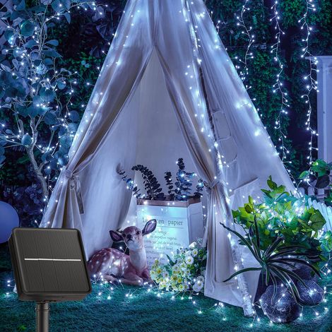 guirlandes lumineuses solaires d'extérieur étanches fil de pétard 8 modes pour cour jardin 3 m 120 LED Blanc (1/5)