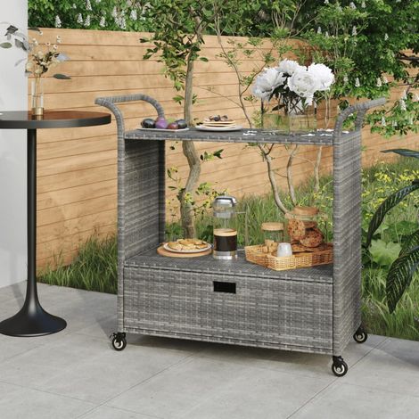 Carrito de bar con cajón ratán sintético gris 100x45x97 cm vidaXL
