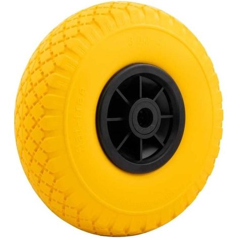 Pneu MESO pour diable, chariot et kart - Increvable - 3.00-4 - Alésage 20 mm - Longueur du moyeu 75 mm - Roue increvable pour diable - Pneu pour chariot et kart - Charge admissible 125 kg - Jaune
