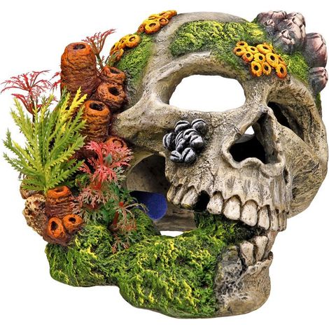 Nobby Aqua Ornaments TOTENKOPF mit Pflanzen 19,5 x 16 x 14 cm Aquarium-Zubehör