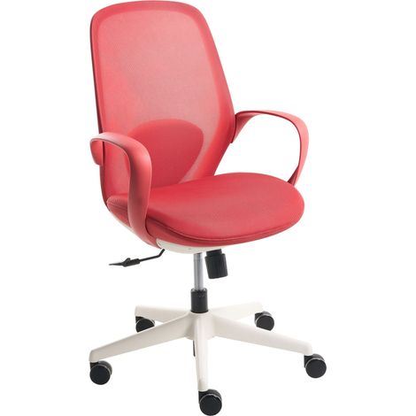 Office Chair Red Mesh Swivel Base Armrests Tilting Backrest Adjustable Height PU Molded Foam Seat Home Office Open-Space FOAMA