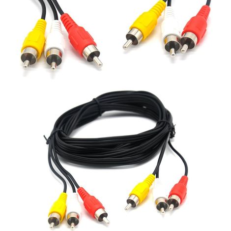 Cable Composite RCA - 3 Fiches Mâles Vers 3 Fiches Mâles - Jaune Blanc Rouge - 3 m - Pour DVD VCR SAT TV